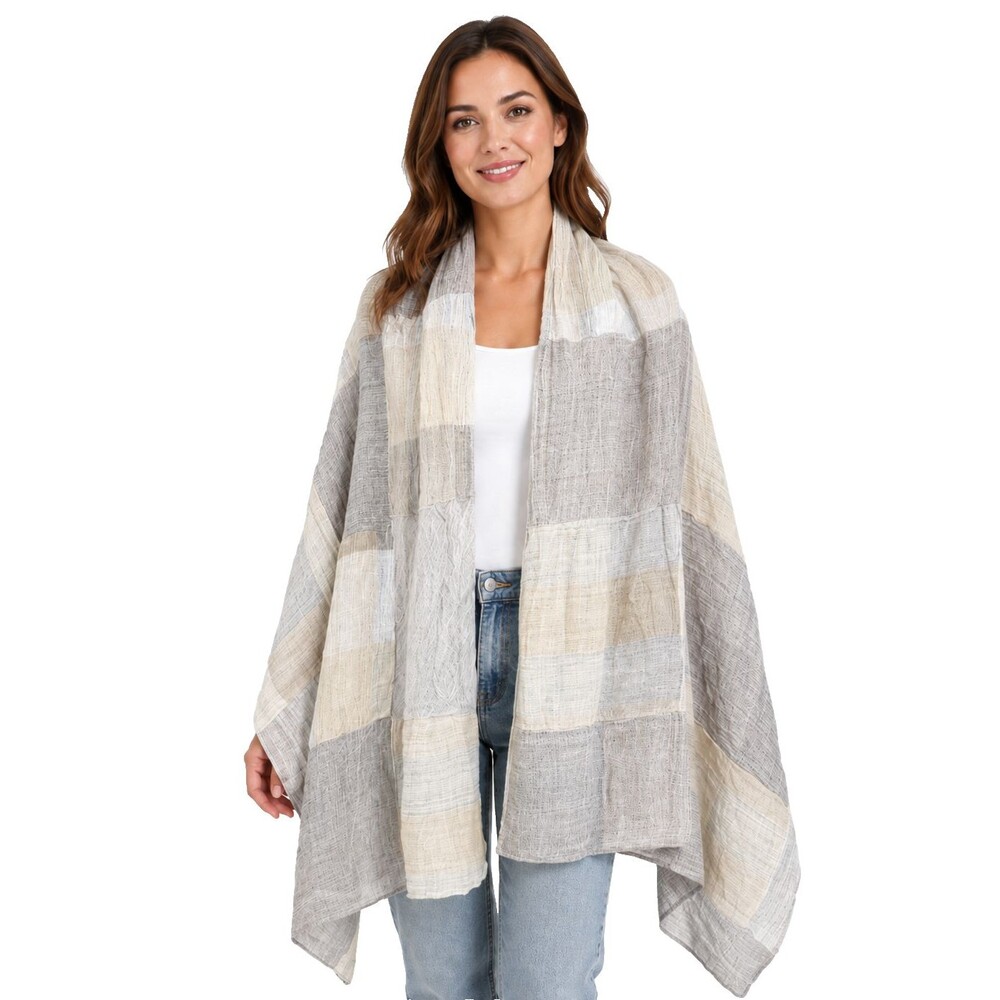 Marilu Italy Womens Lightweight Patchwork Scarf Beach Wrap Beige Tan 25"x72" NWT